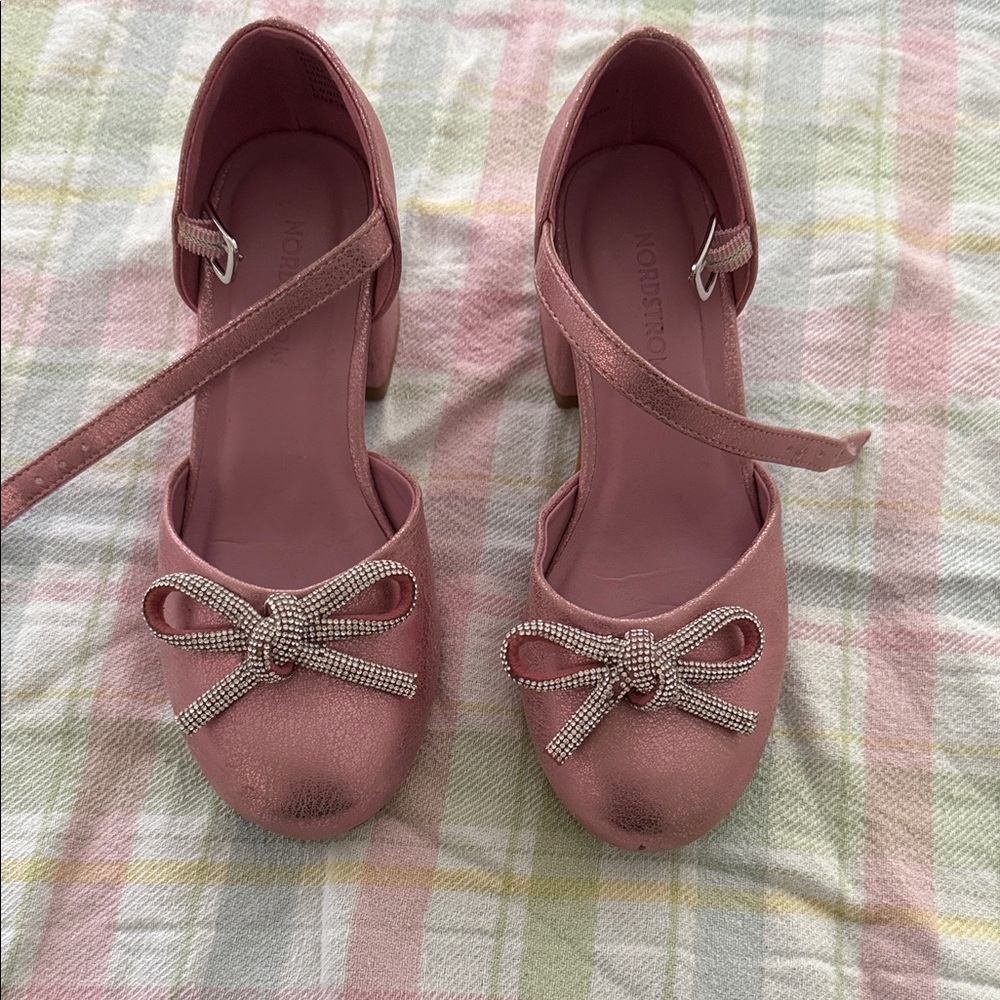 Nordstrom Rose Pink Mary Jane Block Heels with Bow Accent
